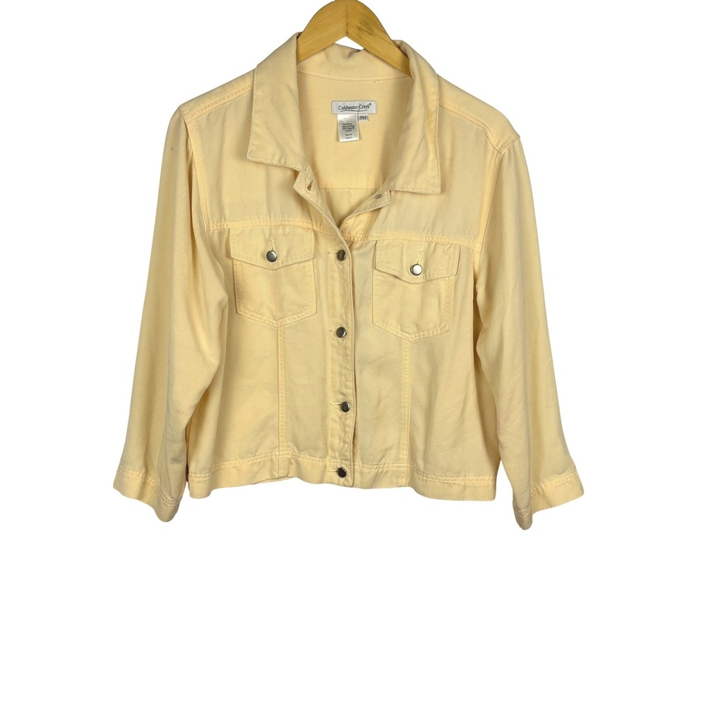Coldwater Creek Women PM Tencel Button Up Cropped Jacket MP Yellow Beach Coast
